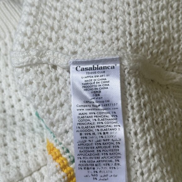 CASABLANCA Camp-Collar Logo-Appliquéd Striped Open-Knit Stretch-Cotton Shirt - Picture 8 of 10